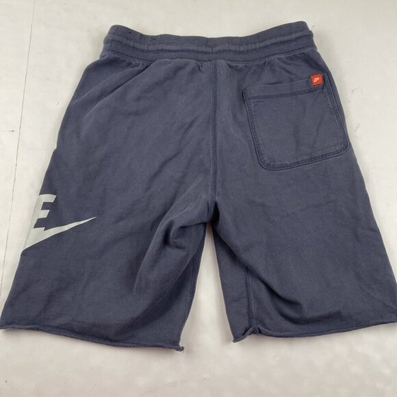 NIKE Sweat Shorts Men’s S Blue Cotton Swoosh Logo Gym Drawstring Elastic Waist - Picture 2 of 9
